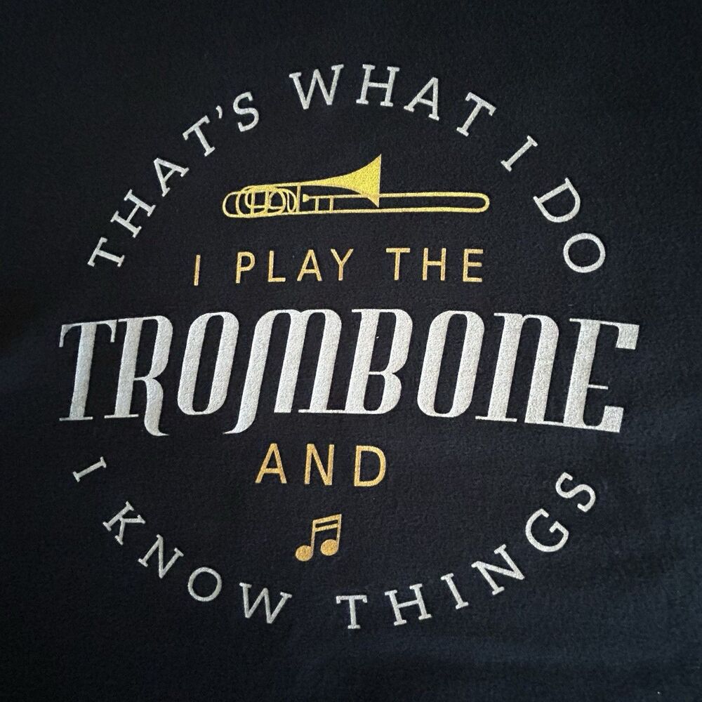 Port & Co Men’s Graphic Print Black Jersey Cotton T-Shirt Size L Trombone GOT